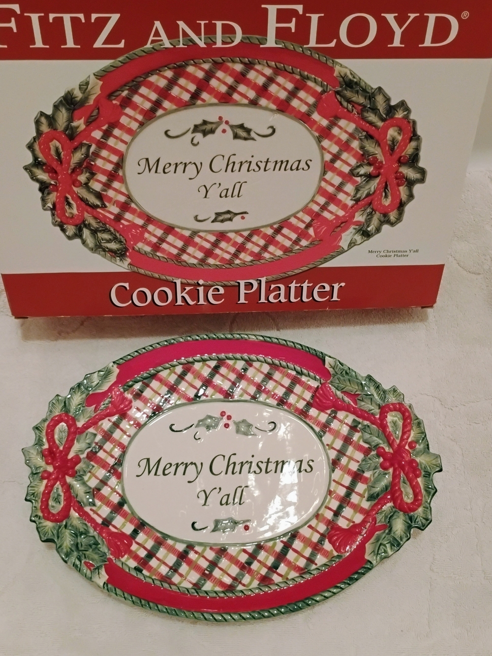 Fitz and Floyd Merry Christmas Y'all Holiday Cookie Platter - Red/Green